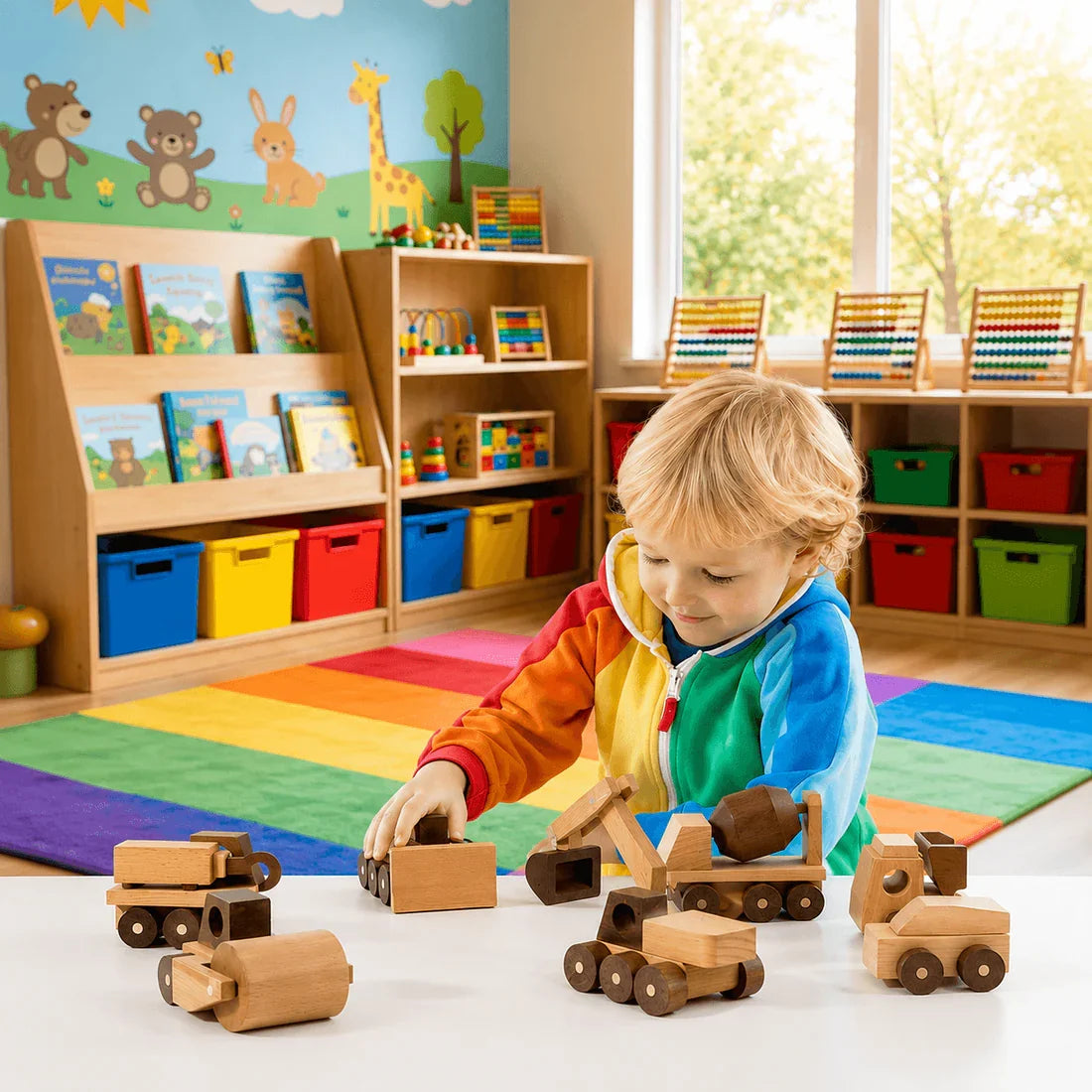Wooden Construction Vehicle Toy Set for Toddlers – 4 Handmade Beech Wood Vehicles