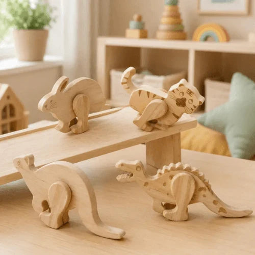 Wooden Animal Ramp Walker Set for Toddlers – 5-Piece Gravity-Powered Learning Toy
