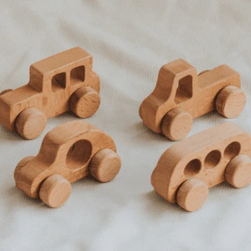 Wooden Toy Cars for Toddlers – 4-Piece Handmade Vehicle Set
