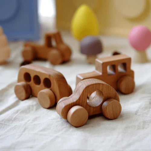 Wooden Toy Cars for Toddlers – 4-Piece Handmade Vehicle Set